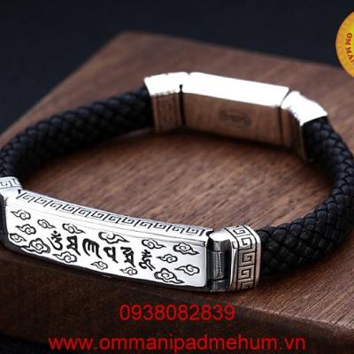 Vòng đeo tay bạc thái thần chú Om Mani Padme Hum và chủng tử Hri